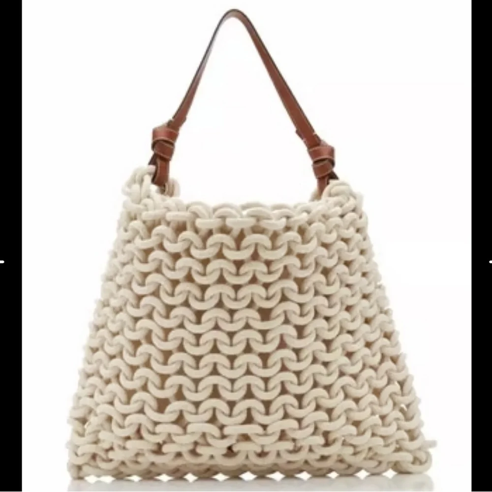 STAUD Corda Cream and Brown Leather-trimmed Rope Bag - Picture 3 of 11